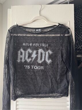 AC/DC Black Sheer Lace Graphic Band Top